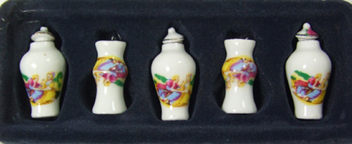 HN 07006 Yellow Vase & Jar set with romantic Victorian scene